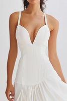 Laden Sie das Bild in den Galerie-Viewer, Weißes Teelanges Standesamtkleid aus Chiffon in A-Linie