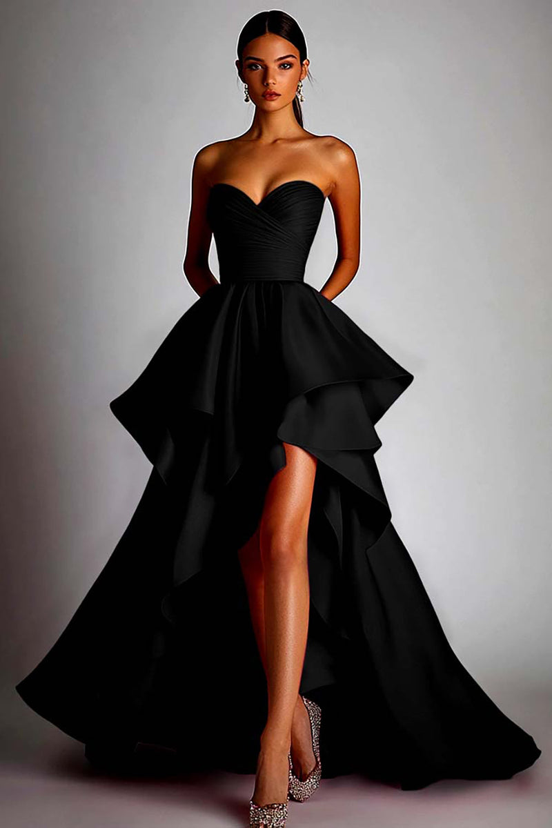 Laden Sie das Bild in den Galerie-Viewer, Herzausschnitt Fuchsia A Linie Rüschen High Low Ballkleid