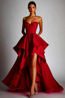 Laden Sie das Bild in den Galerie-Viewer, Herzausschnitt Fuchsia A Linie Rüschen High Low Ballkleid