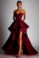 Laden Sie das Bild in den Galerie-Viewer, Herzausschnitt Fuchsia A Linie Rüschen High Low Ballkleid