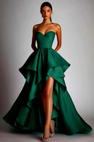 Laden Sie das Bild in den Galerie-Viewer, Herzausschnitt Fuchsia A Linie Rüschen High Low Ballkleid