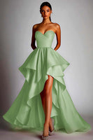 Laden Sie das Bild in den Galerie-Viewer, Herzausschnitt Fuchsia A Linie Rüschen High Low Ballkleid