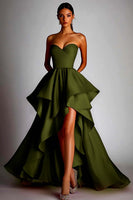 Laden Sie das Bild in den Galerie-Viewer, Herzausschnitt Fuchsia A Linie Rüschen High Low Ballkleid