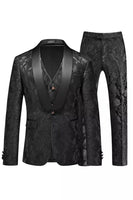 Laden Sie das Bild in den Galerie-Viewer, Jacquard Schwarz 3 Stück Schal Revers Herrenanzüge