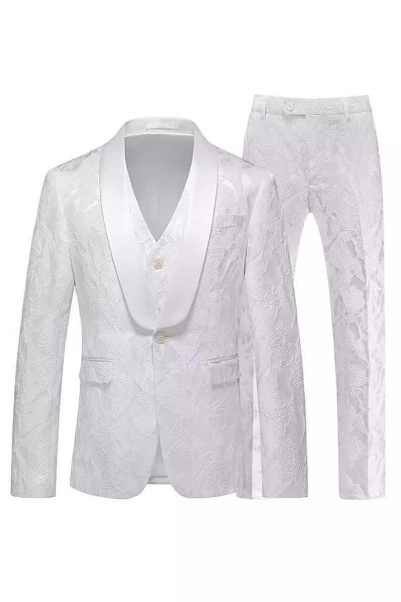 Laden Sie das Bild in den Galerie-Viewer, Jacquard Schwarz 3 Stück Schal Revers Herrenanzüge