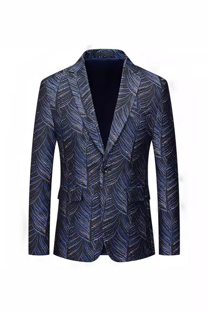Laden Sie das Bild in den Galerie-Viewer, Dunkelblauer Jacquard-Blazer für Herren mit gekerbtem Revers