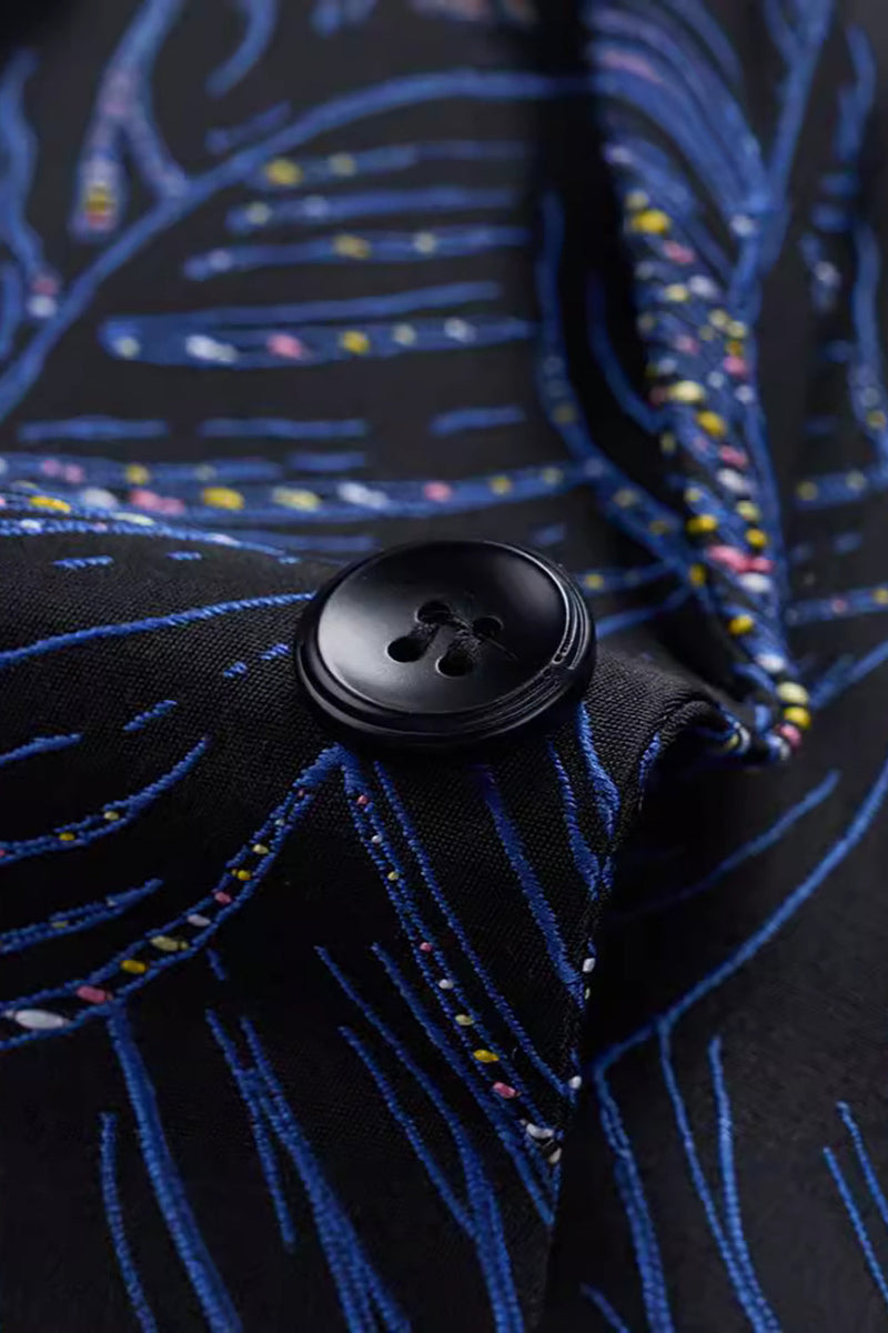 Laden Sie das Bild in den Galerie-Viewer, Dunkelblauer Jacquard-Blazer für Herren mit gekerbtem Revers