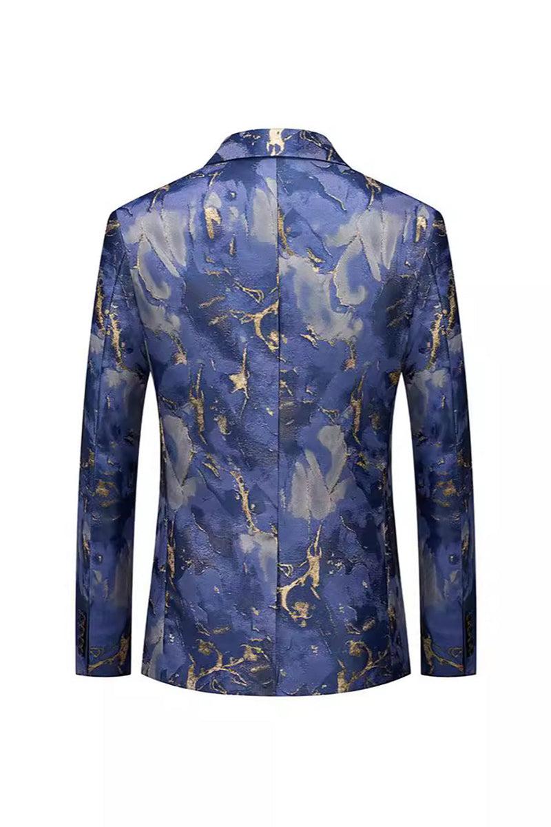 Laden Sie das Bild in den Galerie-Viewer, Blauer bedruckter Herrenblazer mit einem Knopf und gekerbtem Revers