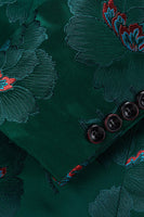 Laden Sie das Bild in den Galerie-Viewer, Geblümter Dunkelgrüner Herrenblazer mit gekerbtem Revers und einem Knopf