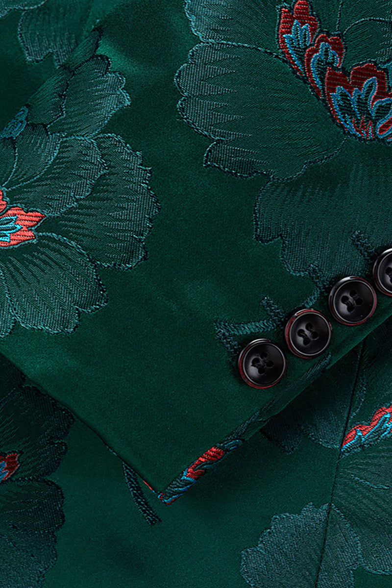 Laden Sie das Bild in den Galerie-Viewer, Geblümter Dunkelgrüner Herrenblazer mit gekerbtem Revers und einem Knopf