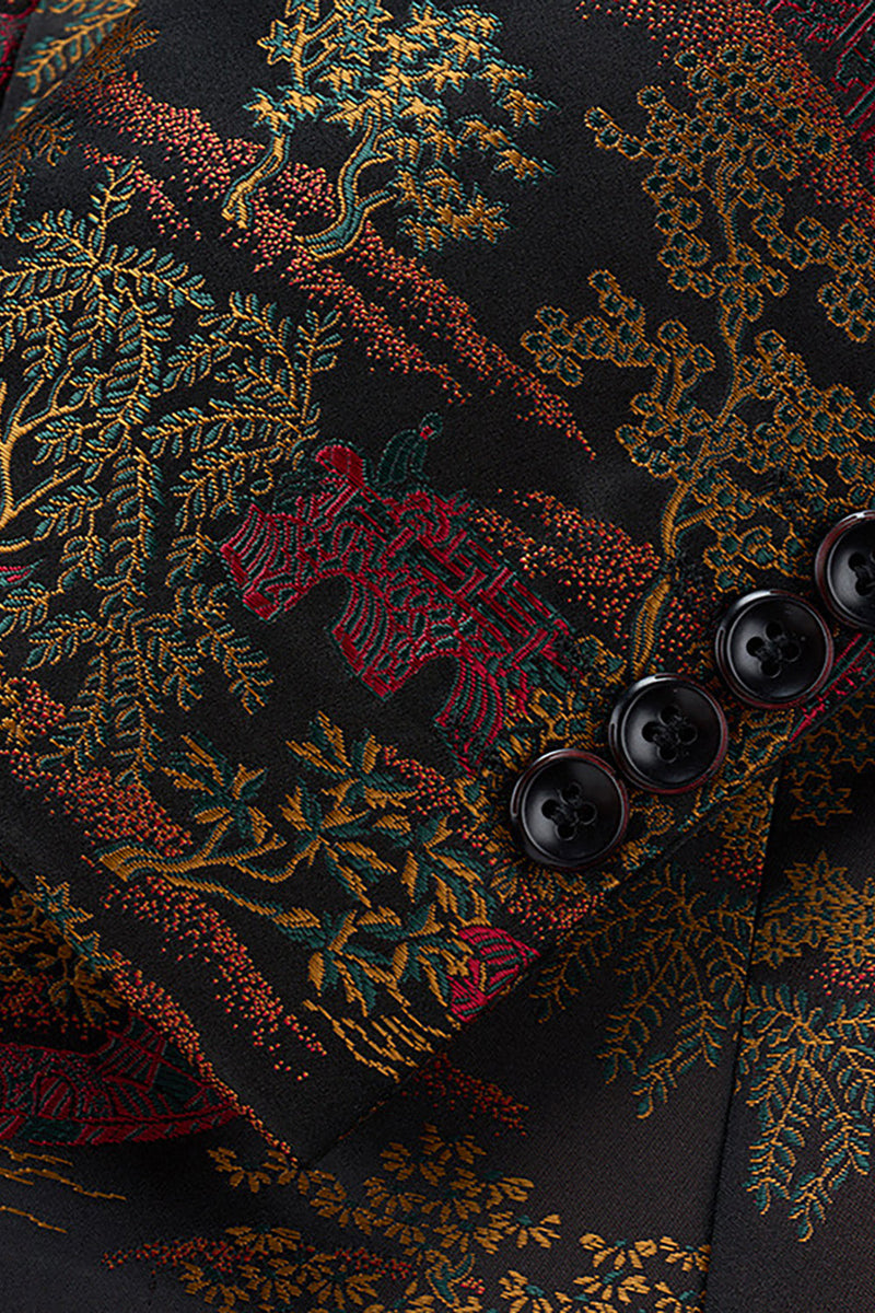 Laden Sie das Bild in den Galerie-Viewer, Brauner Taillierter Herrenblazer mit geblümtem gekerbtem Revers