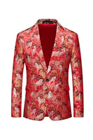 Laden Sie das Bild in den Galerie-Viewer, Roter geblümter Herrenblazer mit einem Knopf und angepasstem gekerbtem Revers