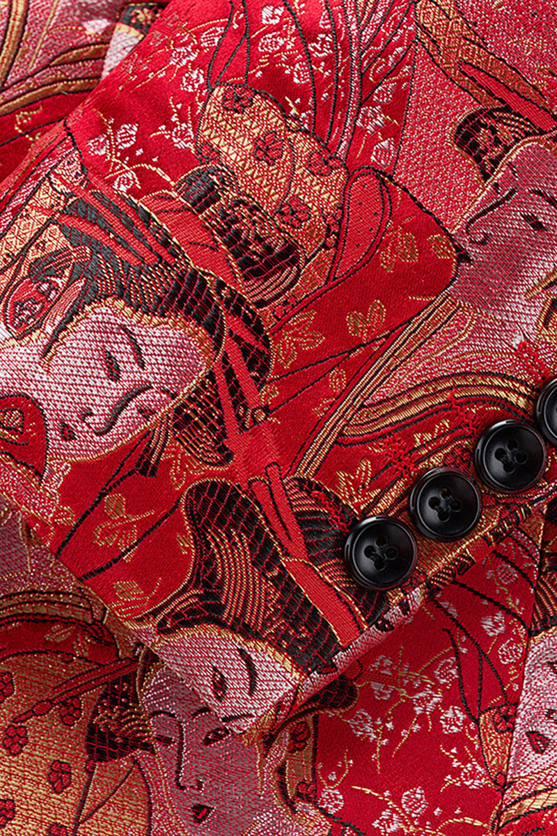 Laden Sie das Bild in den Galerie-Viewer, Roter geblümter Herrenblazer mit einem Knopf und angepasstem gekerbtem Revers