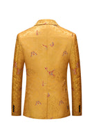 Laden Sie das Bild in den Galerie-Viewer, Gelber Herrenblazer mit gekerbtem Revers und Blumen und einem Knopf
