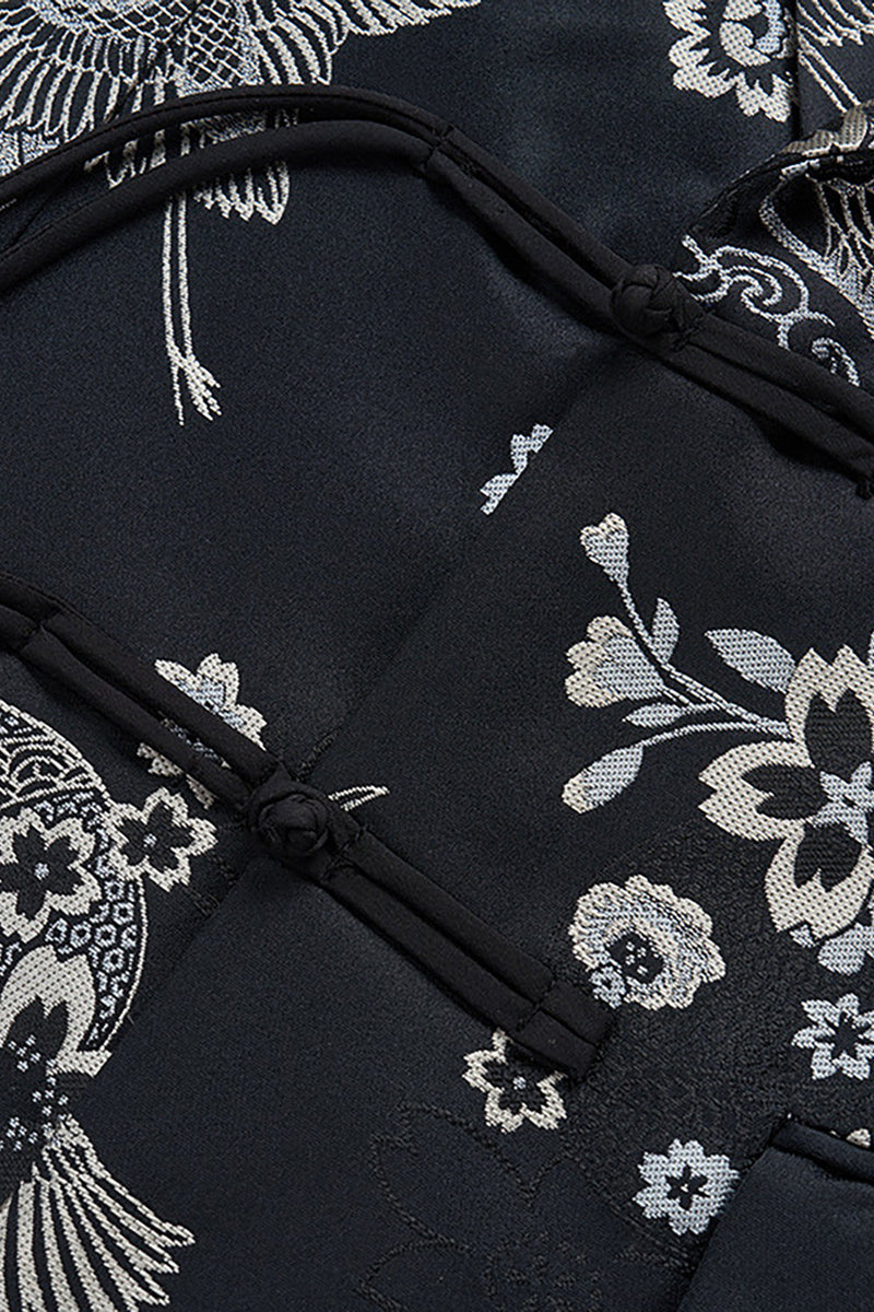 Laden Sie das Bild in den Galerie-Viewer, Schwarzer floraler Herrenblazer mit spitzem Revers