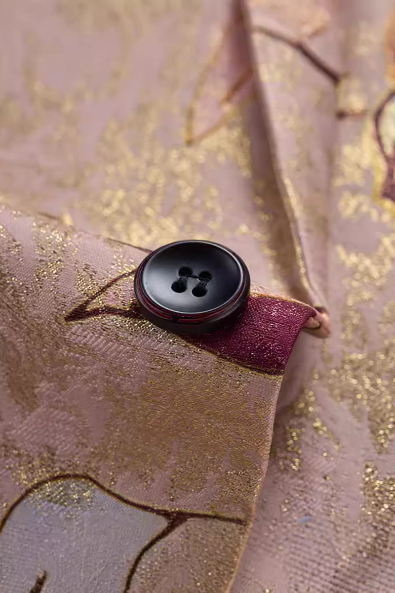 Laden Sie das Bild in den Galerie-Viewer, Roségold Einreihiger Herren-Ballblazer mit gekerbtem Revers und Print