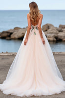 Laden Sie das Bild in den Galerie-Viewer, Blush A Linie Tüll Boho Sweep Schleppe Brautkleid mit Applikationen