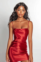Laden Sie das Bild in den Galerie-Viewer, Bodycon Spaghettiträger Satin Rotes Abiballkleid