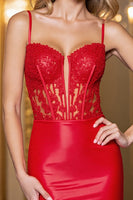 Laden Sie das Bild in den Galerie-Viewer, Rotes Spitze Korsett Bodycon Abiballkleid