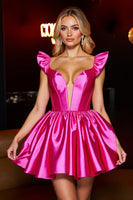 Laden Sie das Bild in den Galerie-Viewer, Glitzerndes Fuchsia A-Linie Cocktailkleid mit Schleife