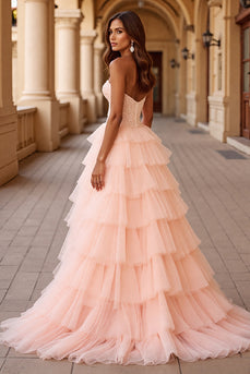 Blush A Linie Ballkleid aus Tüll mit Rüschen