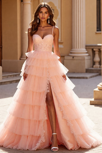 Blush Langes Ballkleid aus Tüll mit Applikationen