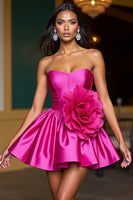 Laden Sie das Bild in den Galerie-Viewer, Fuchsia Trägerloses A-Linie Abiballkleid mit 3D-Blumen