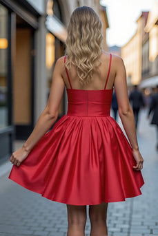 Rotes Spaghettiträger A Linie Cocktailkleid mit 3D-Blumen