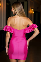Laden Sie das Bild in den Galerie-Viewer, Fuchsia Schulterfreies Figurbetontes Bodycon Kleid aus Satin