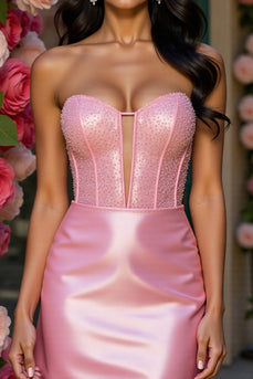 Glitzerndes Rosa Trägerloses Korsett Bodycon Abiballkleid