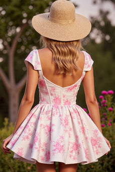 Rosa Blumen Korsett Kurzes A-Linie Cocktailkleid