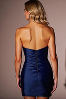 Laden Sie das Bild in den Galerie-Viewer, Marineblaues Bodycon Plissee Abiballkleid