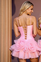 Laden Sie das Bild in den Galerie-Viewer, Rosa A-Linie Gerafftes Abiballkleid mit 3D-Blumen