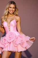 Laden Sie das Bild in den Galerie-Viewer, Rosa A-Linie Gerafftes Abiballkleid mit 3D-Blumen