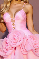 Laden Sie das Bild in den Galerie-Viewer, Rosa A-Linie Gerafftes Abiballkleid mit 3D-Blumen