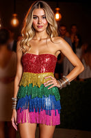 Laden Sie das Bild in den Galerie-Viewer, Rotes Trägerloses Abiballkleid mit Fransen