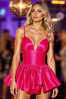 Laden Sie das Bild in den Galerie-Viewer, Fuchsia Gerafftes Abiballkleid mit Rüschen