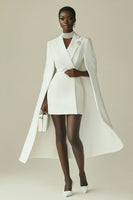 Laden Sie das Bild in den Galerie-Viewer, Weißes Bodycon Mini Arbeitskleid mit Peak Revers und Cape