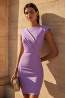 Laden Sie das Bild in den Galerie-Viewer, Lila Bodycon Kurzes Arbeitskleid mit Flügelärmeln