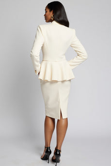 Elfenbein Zweiteiliges Arbeitskleid mit gekerbtem Revers