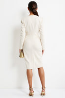 Laden Sie das Bild in den Galerie-Viewer, Weißes Etui Arbeitskleid mit V-Ausschnitt und langen Ärmeln