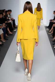 Gelbes Zweiteiliges Arbeitskleid mit langen Ärmeln