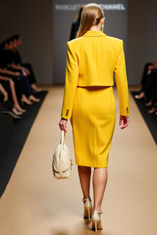 Gelbes Knielanges Etui Arbeitskleid