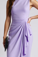 Laden Sie das Bild in den Galerie-Viewer, Lila Gerafftes Figurbetontes Arbeitskleid mit Bateau-Ausschnitt