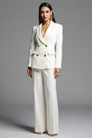 Laden Sie das Bild in den Galerie-Viewer, Weißer 2-teiliger Zweireihiger Hosenanzug mit gekerbtem Revers