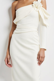 Einschulteriges Weißes Figurbetontes Arbeitskleid mit 3D-Blume