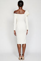 Laden Sie das Bild in den Galerie-Viewer, Weißes Figurbetontes Arbeitskleid mit Rüschen und langen Ärmeln