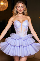 Laden Sie das Bild in den Galerie-Viewer, Lavendel A-Linie Korsett Tüll Cocktailkleid