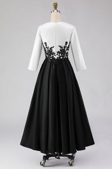 Schwarz und Weiß Hoch Niedrig A-Linie Mutter der Braut Kleid mit Appliquen