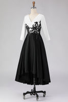 Laden Sie das Bild in den Galerie-Viewer, Schwarz und Weiß Hoch Niedrig A-Linie Mutter der Braut Kleid mit Appliquen